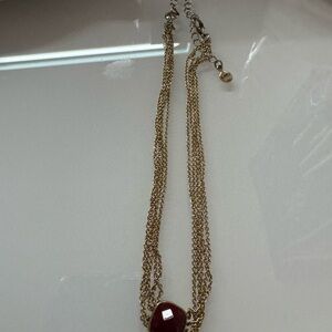 LOFT Gold tone Necklace with Deep Red Accent